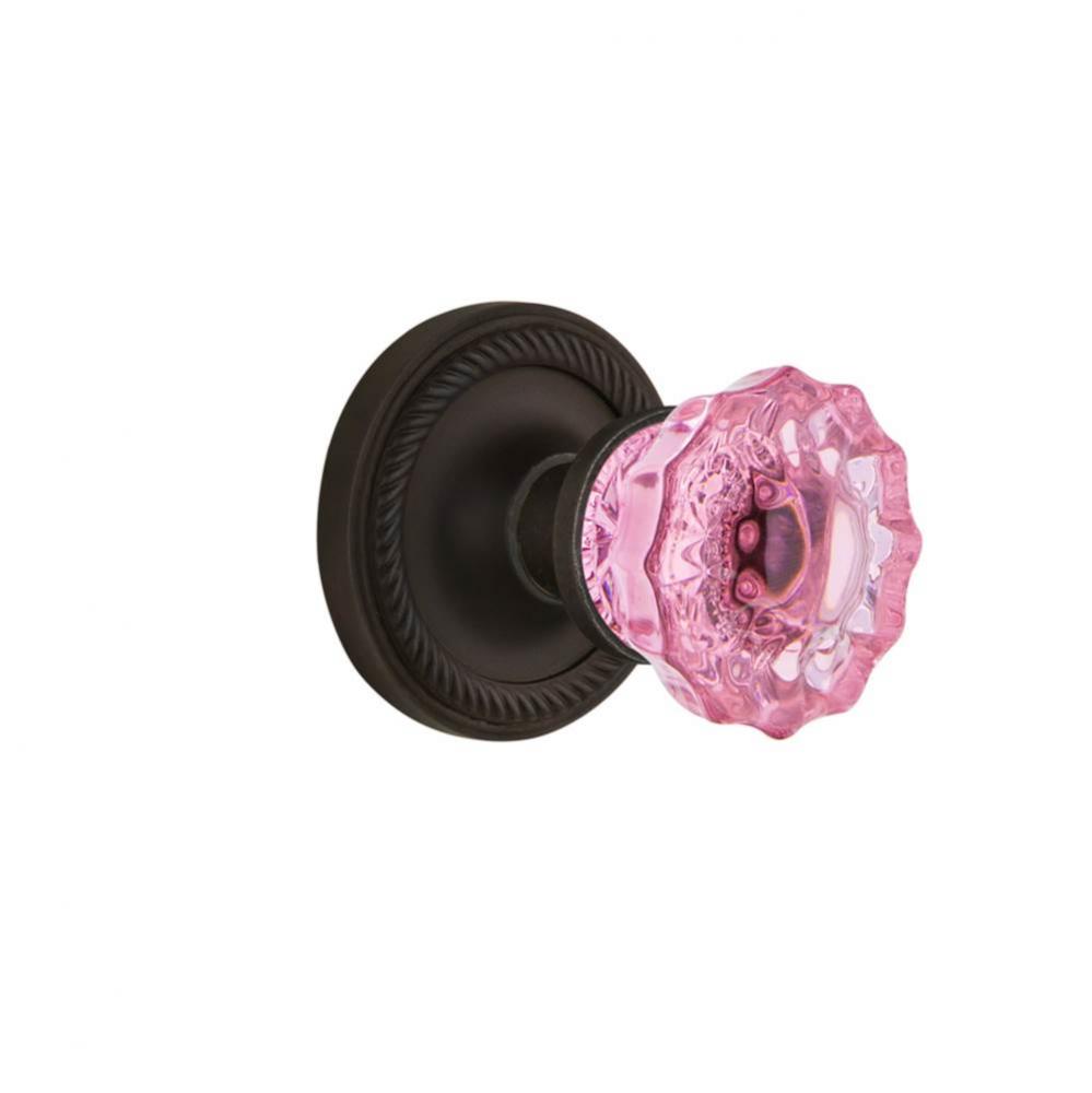 Nostalgic Warehouse Rope Rosette Passage Crystal Pink Glass Door Knob in Oil-Rubbed Bronze