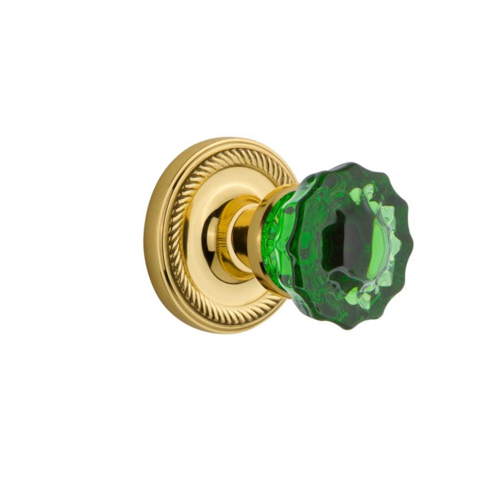 Nostalgic Warehouse Rope Rosette Passage Crystal Emerald Glass Door Knob in Polished Brass