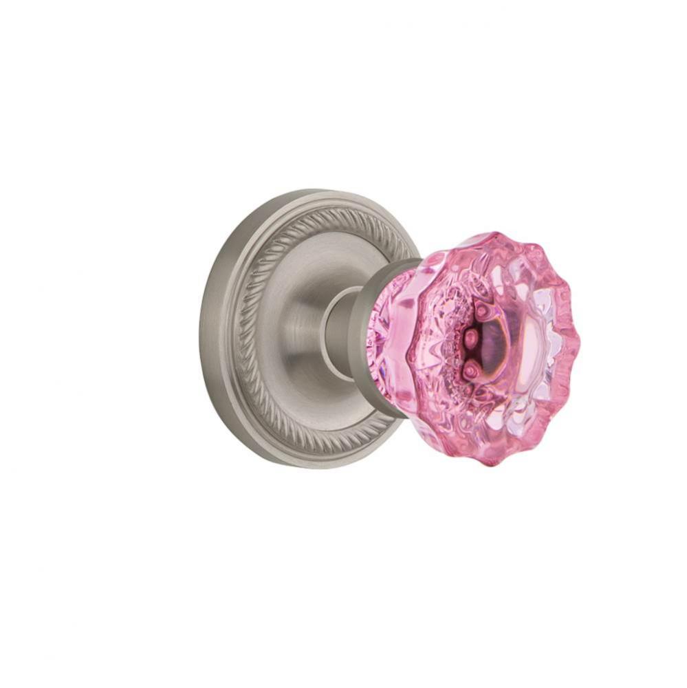 Nostalgic Warehouse Rope Rosette Passage Crystal Pink Glass Door Knob in Satin Nickel