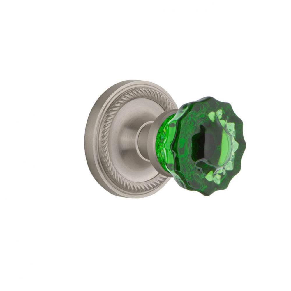 Nostalgic Warehouse Rope Rosette Passage Crystal Emerald Glass Door Knob in Satin Nickel