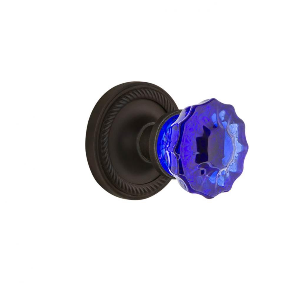 Nostalgic Warehouse Rope Rosette Passage Crystal Cobalt Glass Door Knob in Oil-Rubbed Bronze