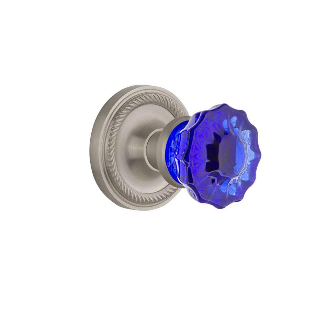 Nostalgic Warehouse Rope Rosette Passage Crystal Cobalt Glass Door Knob in Satin Nickel