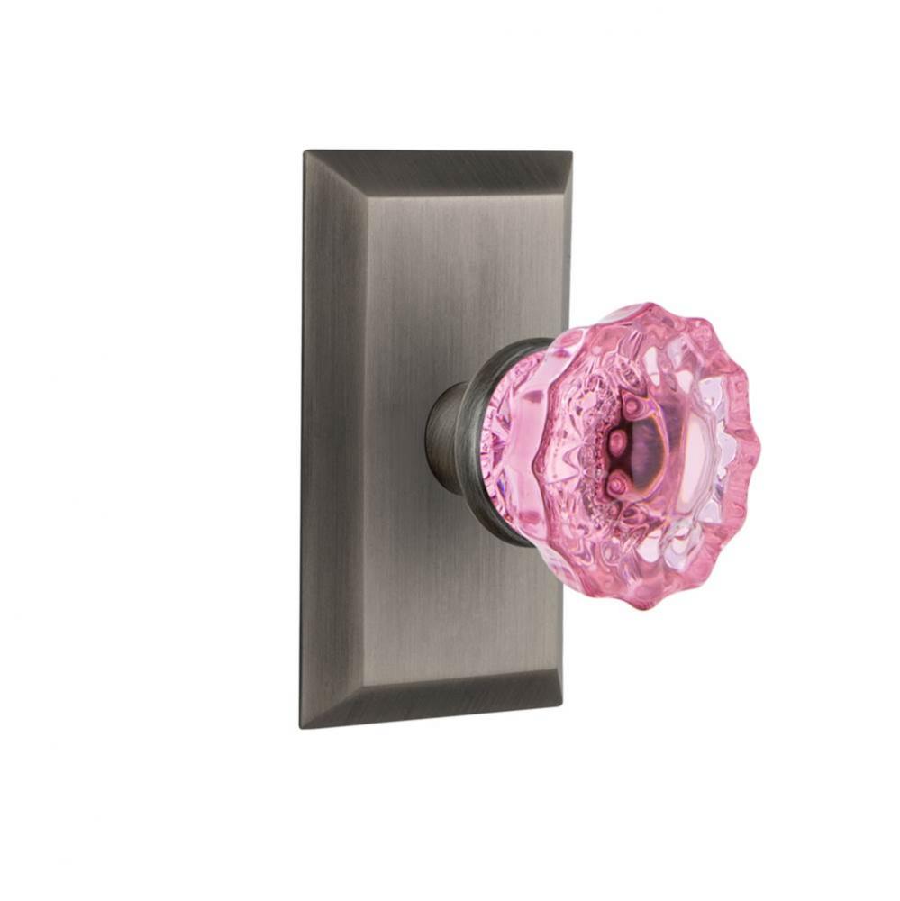 Nostalgic Warehouse Studio Plate Passage Crystal Pink Glass Door Knob in Antique Pewter