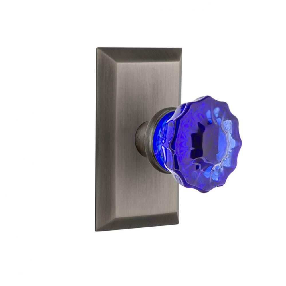 Nostalgic Warehouse Studio Plate Passage Crystal Cobalt Glass Door Knob in Antique Pewter