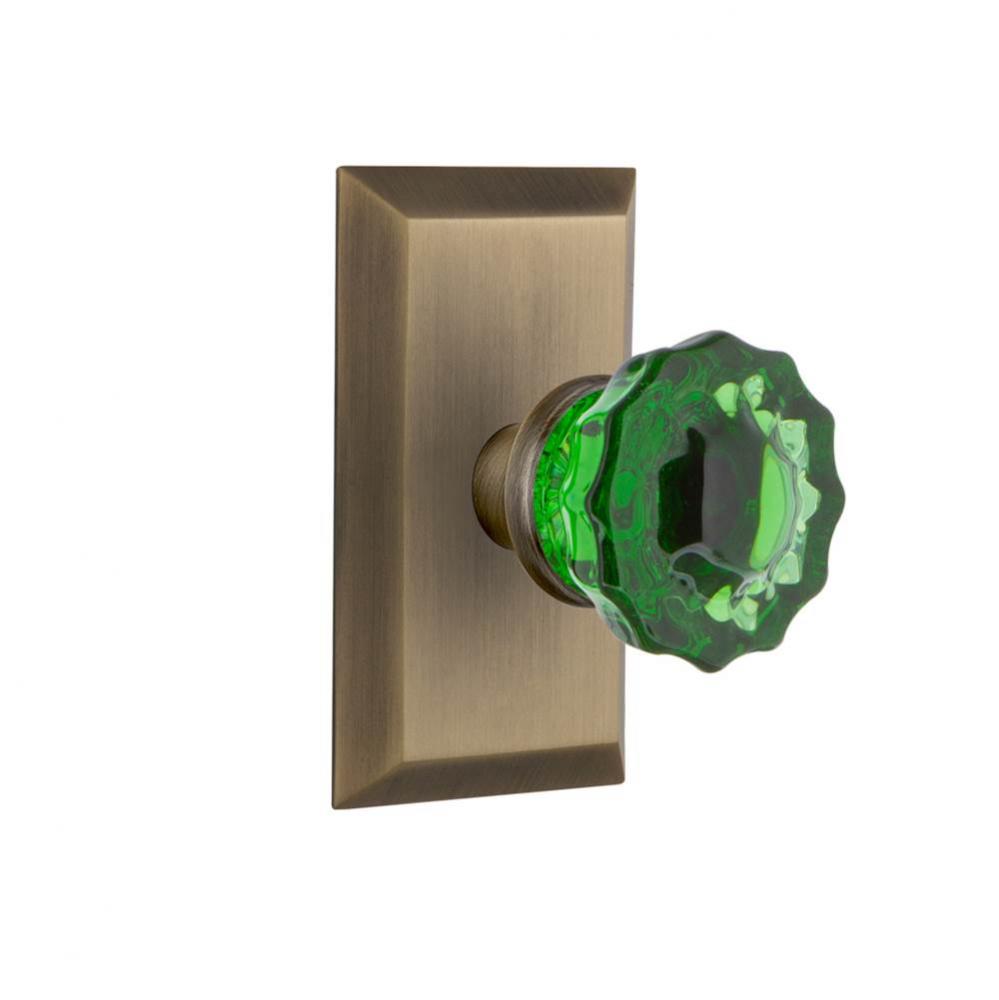 Nostalgic Warehouse Studio Plate Passage Crystal Emerald Glass Door Knob in Antique Brass