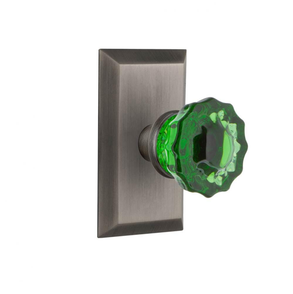 Nostalgic Warehouse Studio Plate Passage Crystal Emerald Glass Door Knob in Antique Pewter