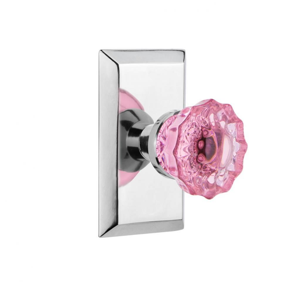 Nostalgic Warehouse Studio Plate Passage Crystal Pink Glass Door Knob in Bright Chrome