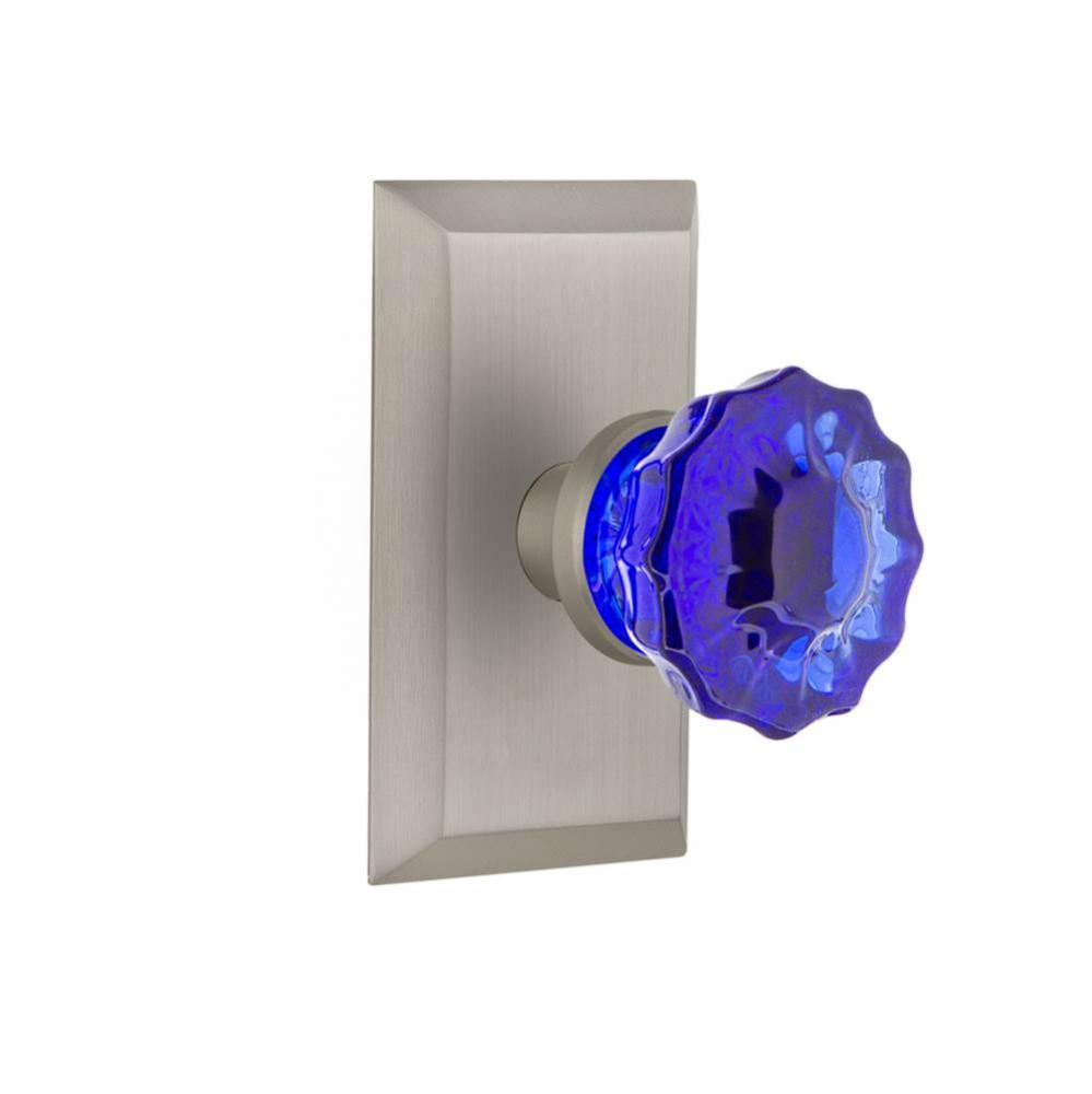 Nostalgic Warehouse Studio Plate Passage Crystal Cobalt Glass Door Knob in Satin Nickel