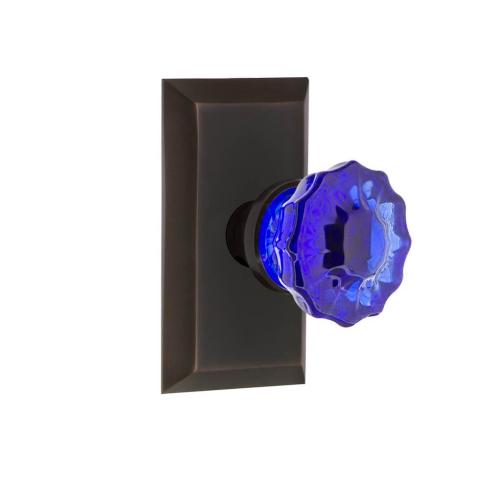 Nostalgic Warehouse Studio Plate Passage Crystal Cobalt Glass Door Knob in Timeless Bronze