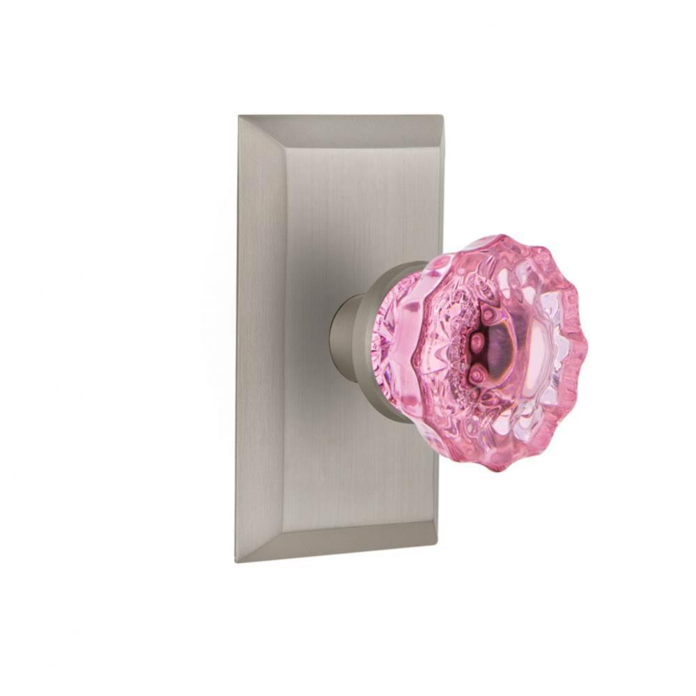 Nostalgic Warehouse Studio Plate Passage Crystal Pink Glass Door Knob in Satin Nickel