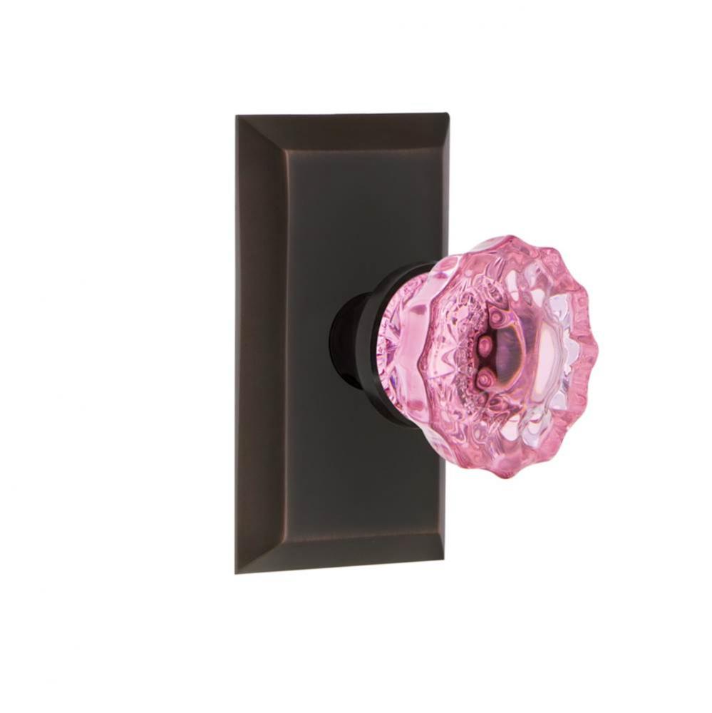 Nostalgic Warehouse Studio Plate Passage Crystal Pink Glass Door Knob in Timeless Bronze