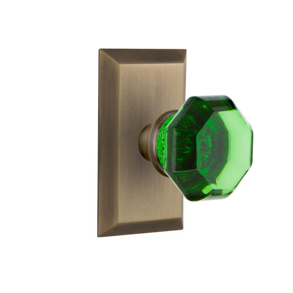 Nostalgic Warehouse Studio Plate Passage Waldorf Emerald Door Knob in Antique Brass