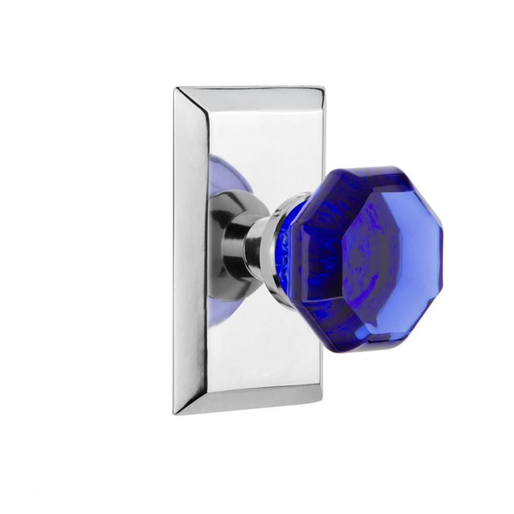 Nostalgic Warehouse Studio Plate Passage Waldorf Cobalt Door Knob in Bright Chrome