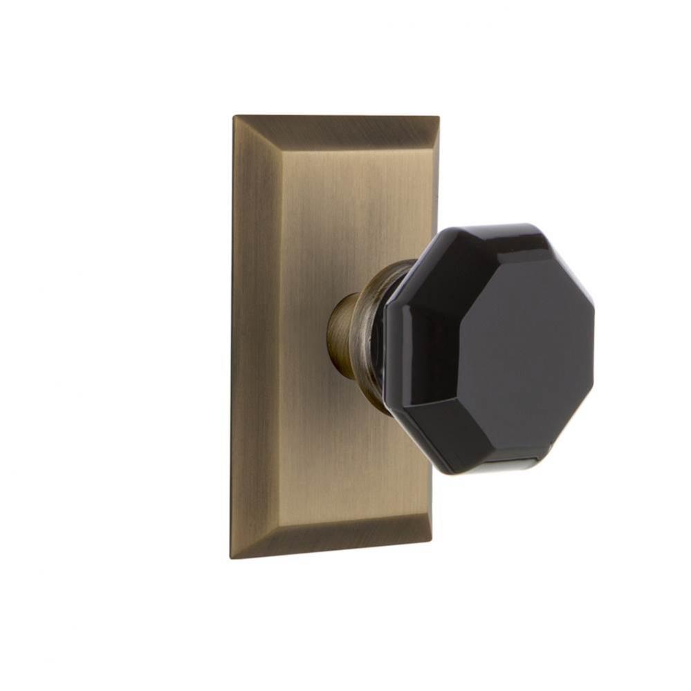 Nostalgic Warehouse Studio Plate Passage Waldorf Black Door Knob in Antique Brass