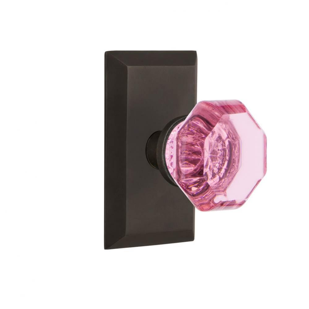 Nostalgic Warehouse Studio Plate Passage Waldorf Pink Door Knob in Oil-Rubbed Bronze