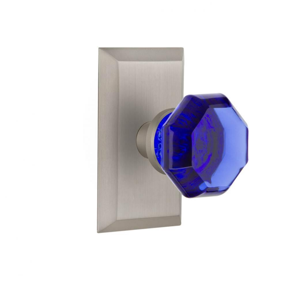 Nostalgic Warehouse Studio Plate Passage Waldorf Cobalt Door Knob in Satin Nickel