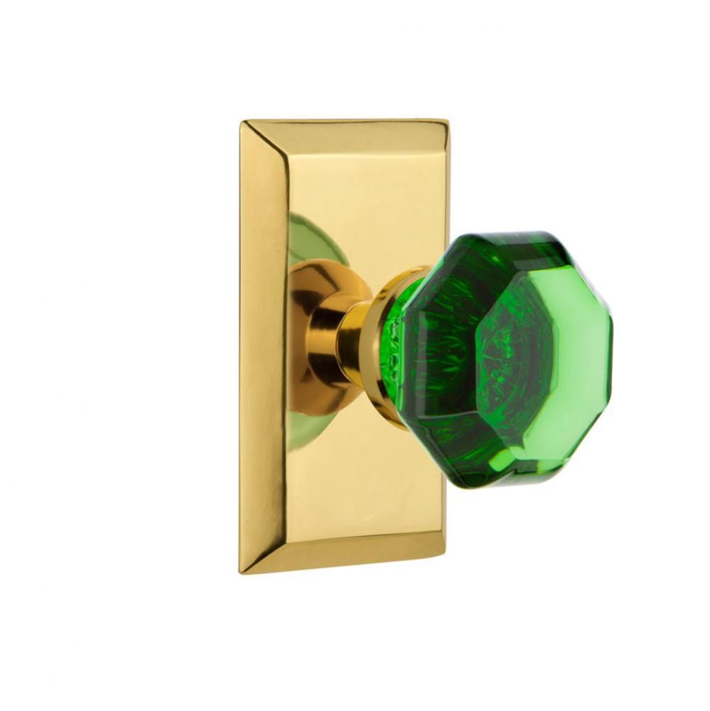 Nostalgic Warehouse Studio Plate Passage Waldorf Emerald Door Knob in Polished Brass