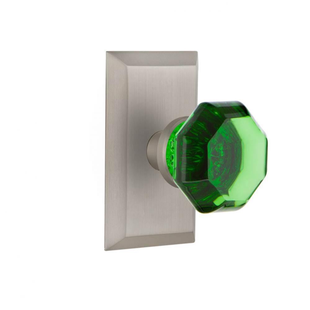 Nostalgic Warehouse Studio Plate Passage Waldorf Emerald Door Knob in Satin Nickel