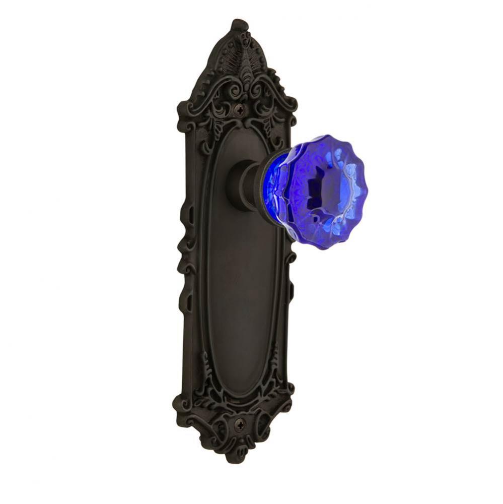 Nostalgic Warehouse Victorian Plate Passage Crystal Cobalt Glass Door Knob in Oil-Rubbed Bronze