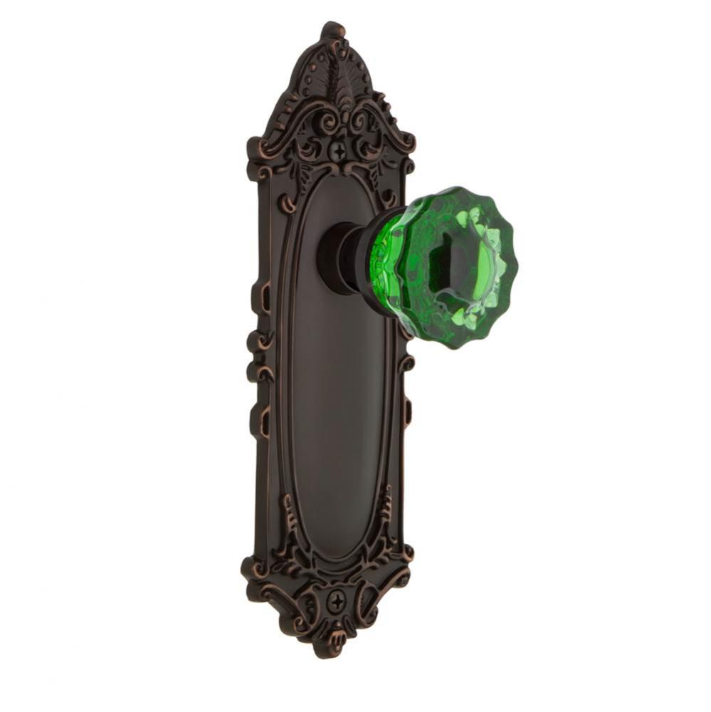 Nostalgic Warehouse Victorian Plate Passage Crystal Emerald Glass Door Knob in Timeless Bronze