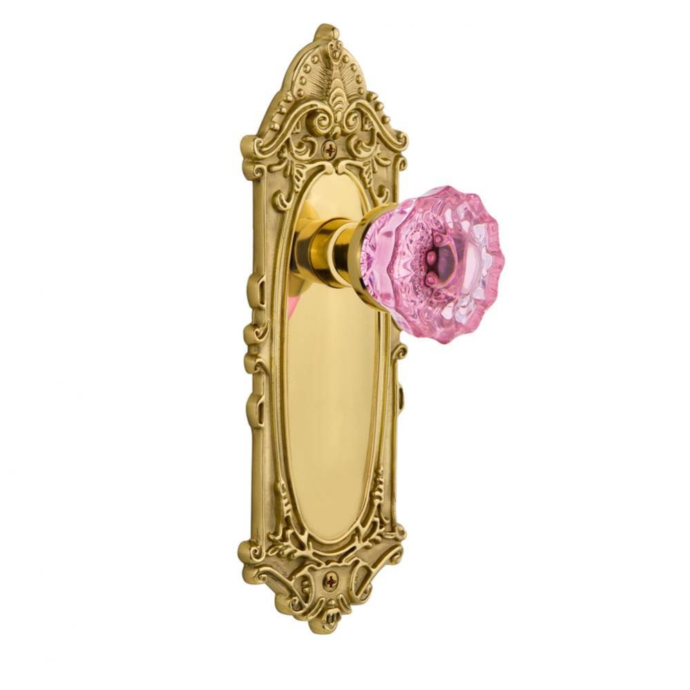 Nostalgic Warehouse Victorian Plate Passage Crystal Pink Glass Door Knob in Unlaquered Brass