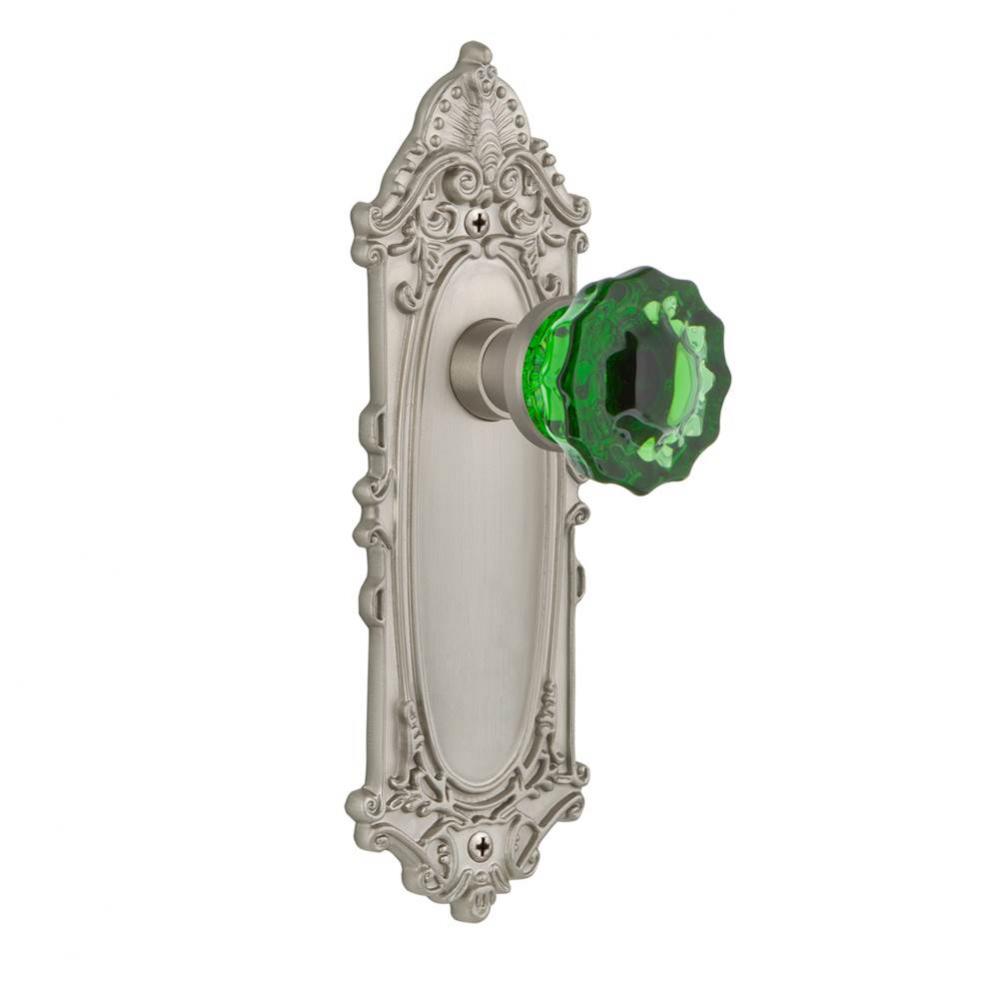 Nostalgic Warehouse Victorian Plate Passage Crystal Emerald Glass Door Knob in Satin Nickel