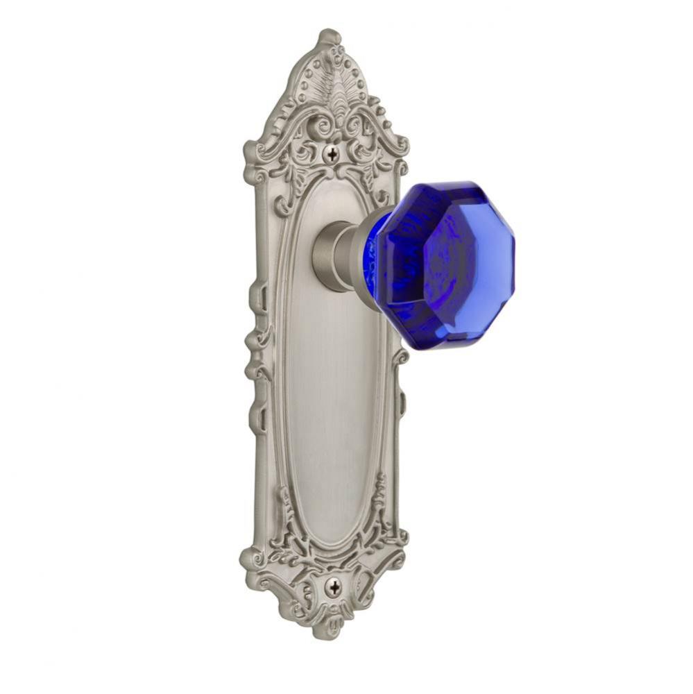 Nostalgic Warehouse Victorian Plate Passage Waldorf Cobalt Door Knob in Satin Nickel