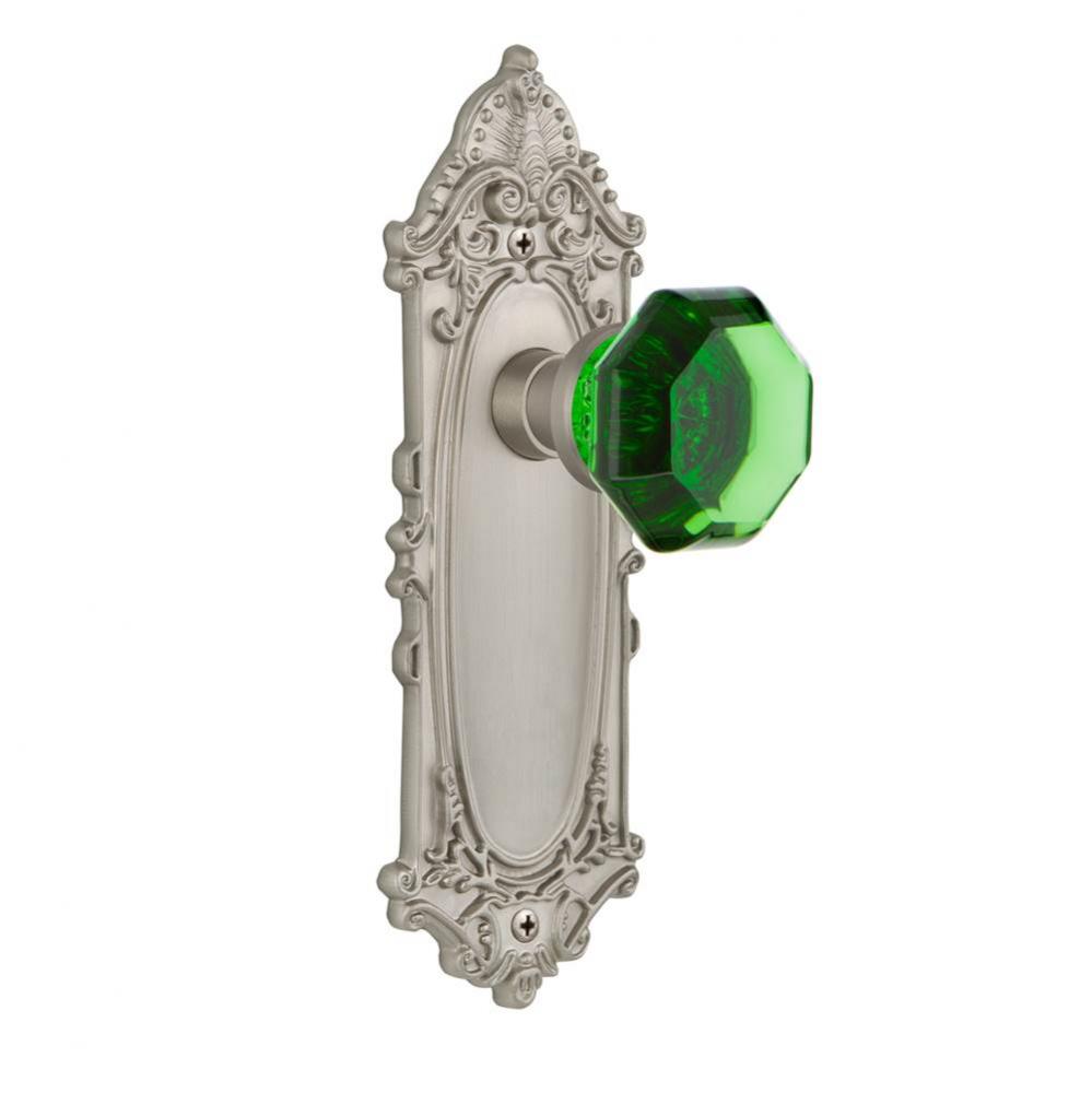 Nostalgic Warehouse Victorian Plate Passage Waldorf Emerald Door Knob in Satin Nickel