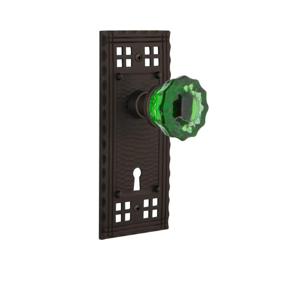 Nostalgic Warehouse Craftsman Plate with Keyhole Passage Crystal Emerald Glass Door Knob in Oil-Ru