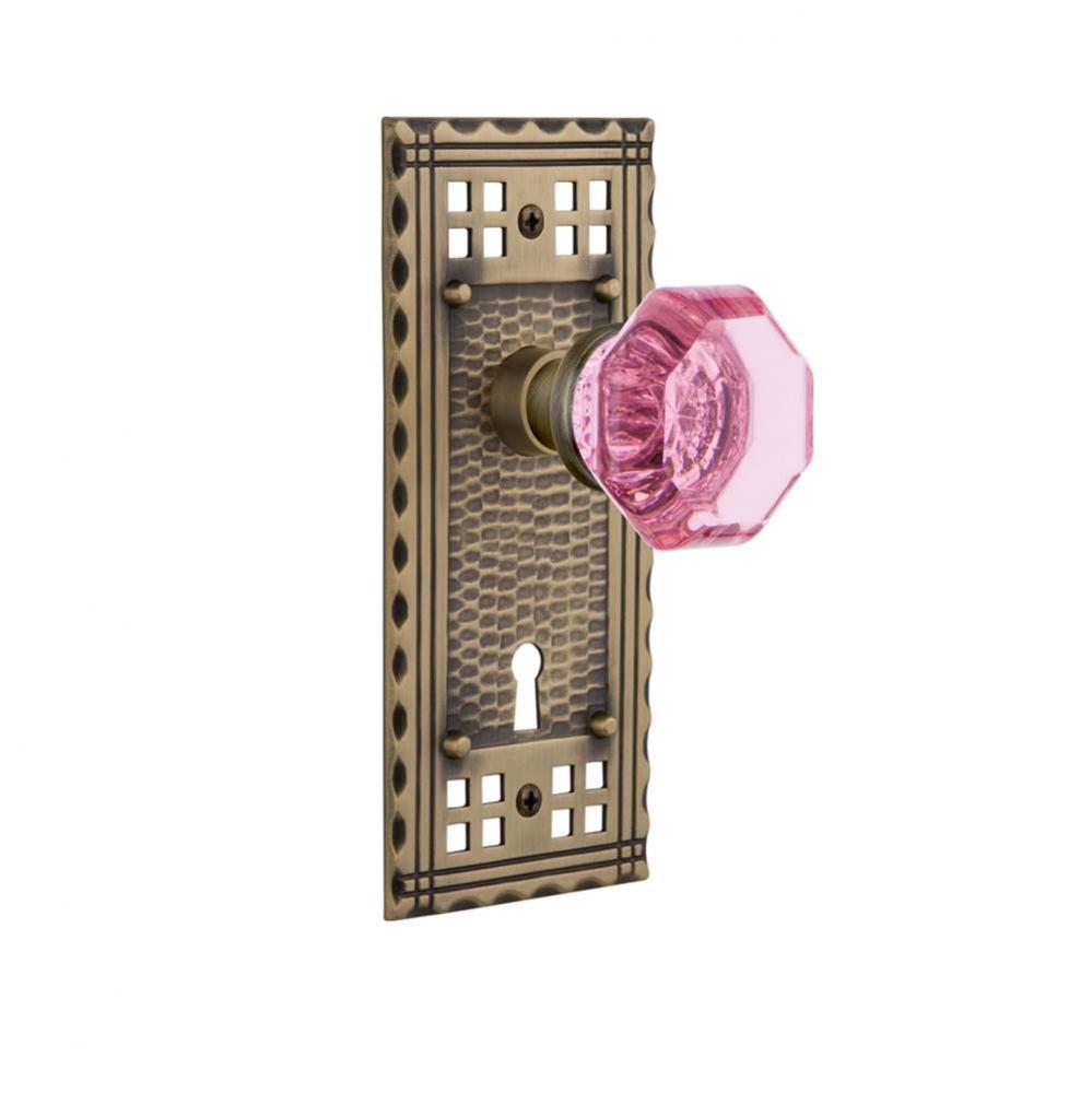 Nostalgic Warehouse Craftsman Plate with Keyhole Passage Waldorf Pink Door Knob in Antique Brass