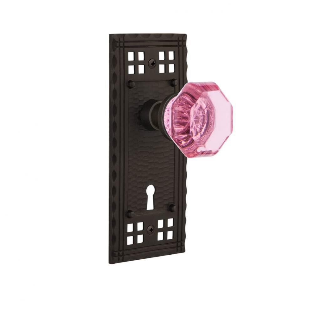 Nostalgic Warehouse Craftsman Plate with Keyhole Passage Waldorf Pink Door Knob in Oil-Rubbed Bron