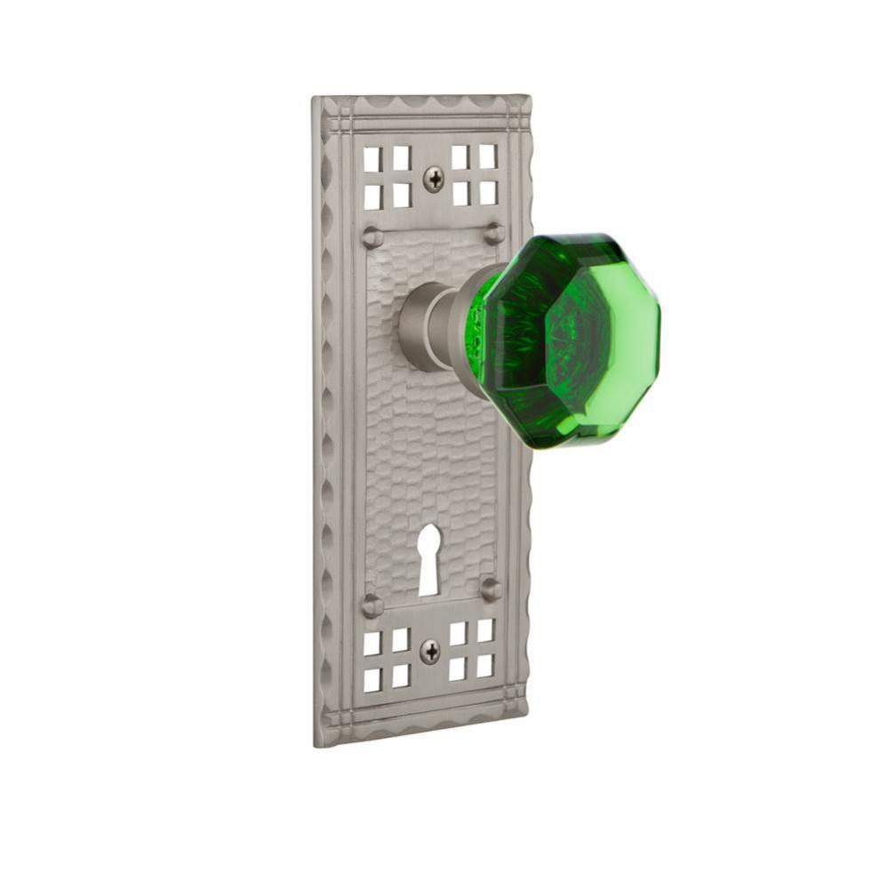 Nostalgic Warehouse Craftsman Plate with Keyhole Passage Waldorf Emerald Door Knob in Satin Nickel