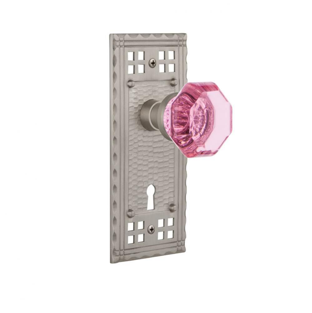 Nostalgic Warehouse Craftsman Plate with Keyhole Passage Waldorf Pink Door Knob in Satin Nickel
