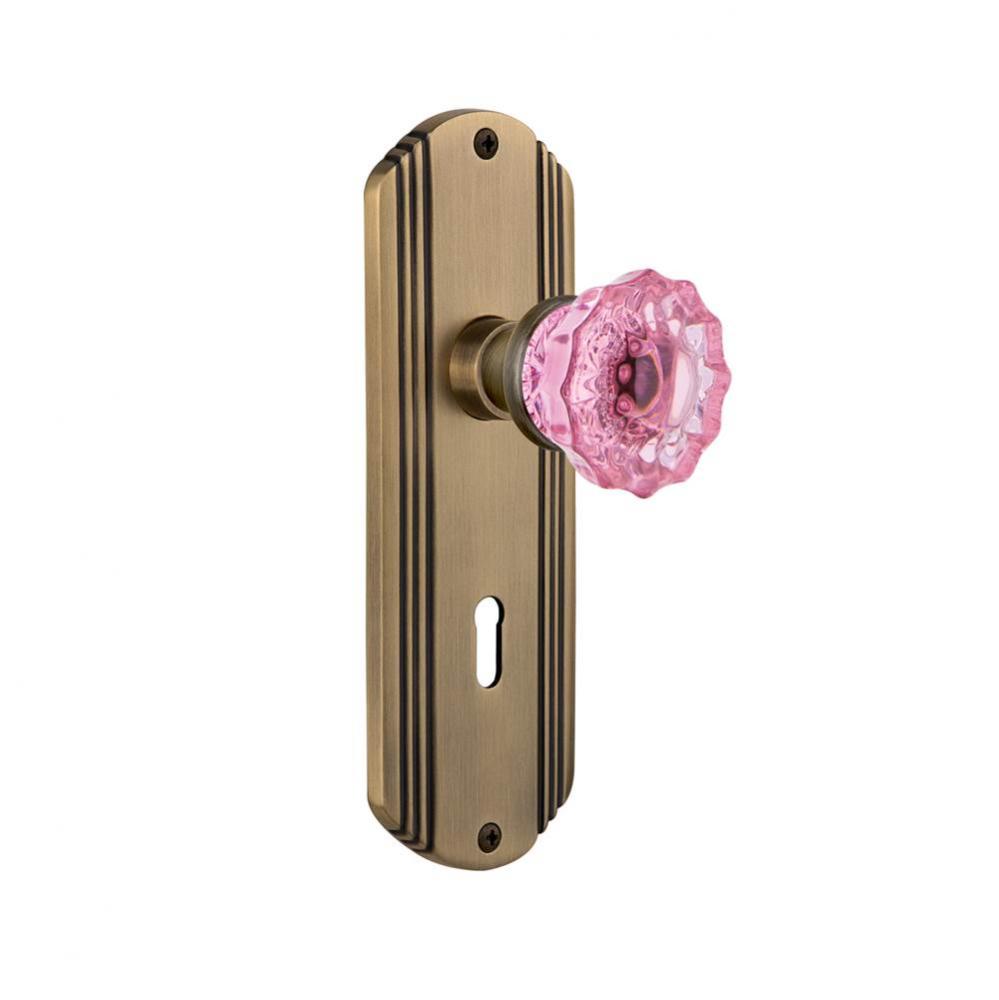 Nostalgic Warehouse Deco Plate with Keyhole Passage Crystal Pink Glass Door Knob in Antique Brass