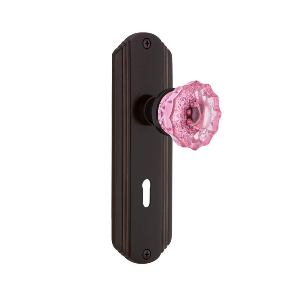 Nostalgic Warehouse Deco Plate with Keyhole Passage Crystal Pink Glass Door Knob in Timeless Bronz