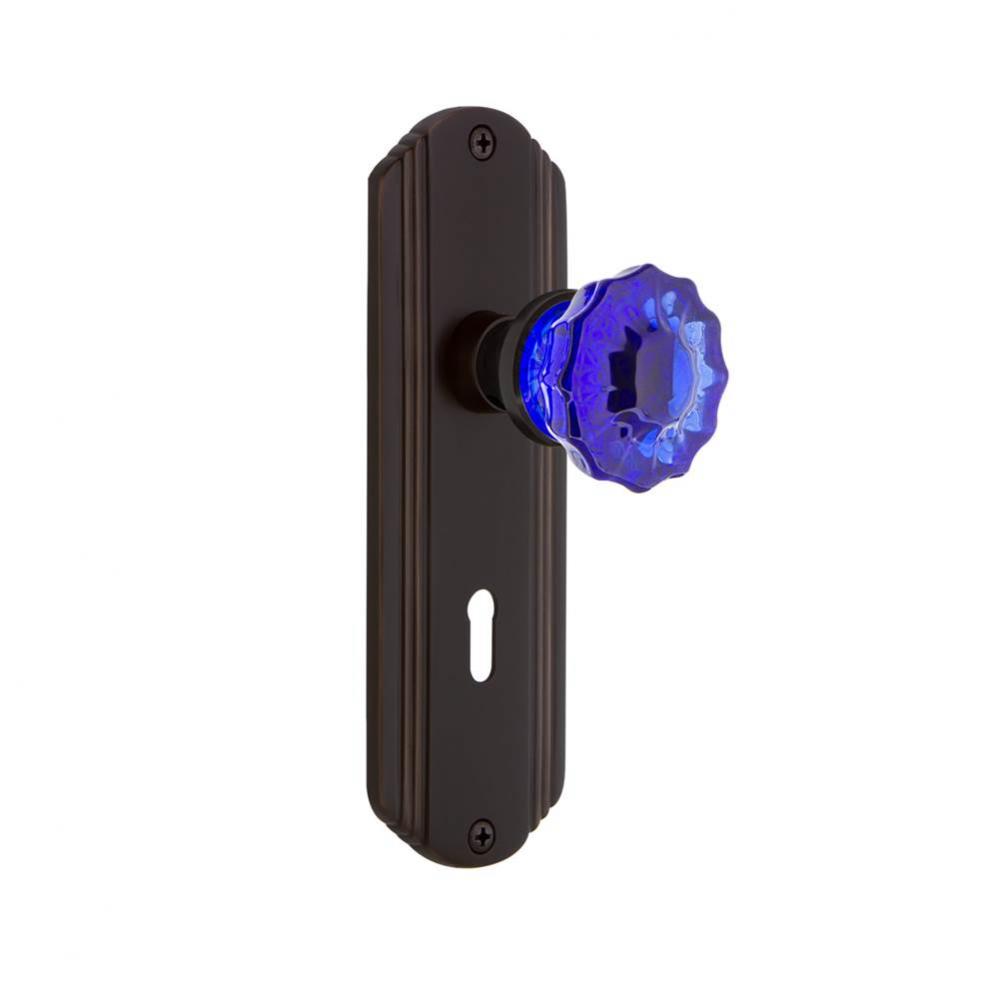 Nostalgic Warehouse Deco Plate with Keyhole Passage Crystal Cobalt Glass Door Knob in Timeless Bro
