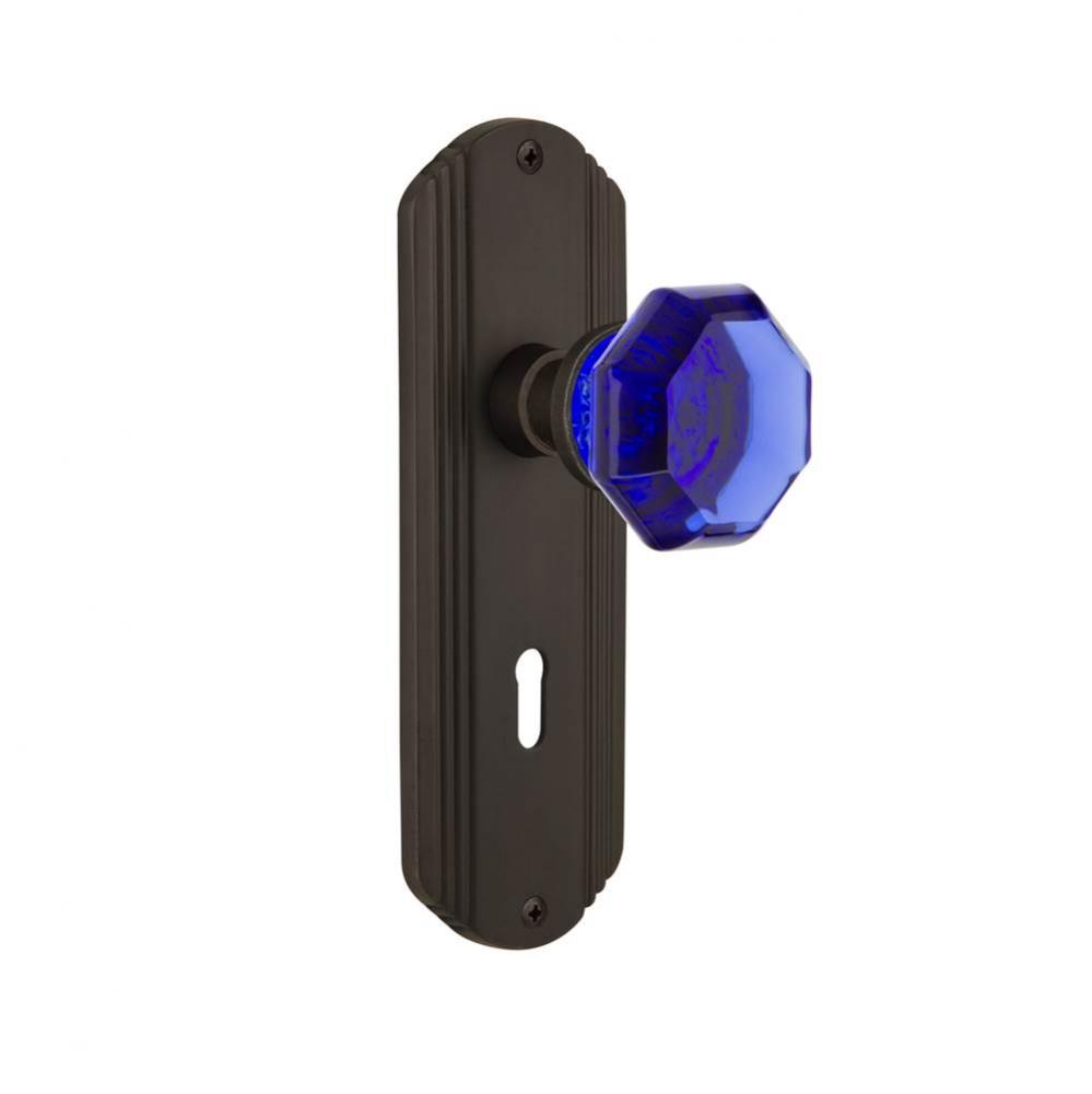 Nostalgic Warehouse Deco Plate with Keyhole Passage Waldorf Cobalt Door Knob in Oil-Rubbed Bronze