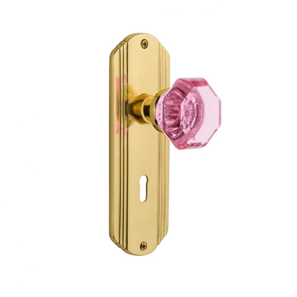 Nostalgic Warehouse Deco Plate with Keyhole Passage Waldorf Pink Door Knob in Polished Brass