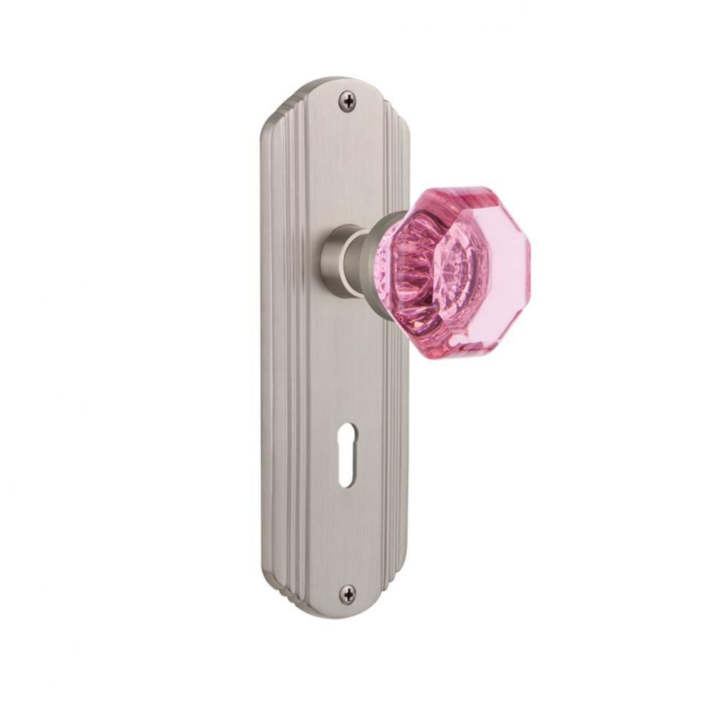 Nostalgic Warehouse Deco Plate with Keyhole Passage Waldorf Pink Door Knob in Satin Nickel