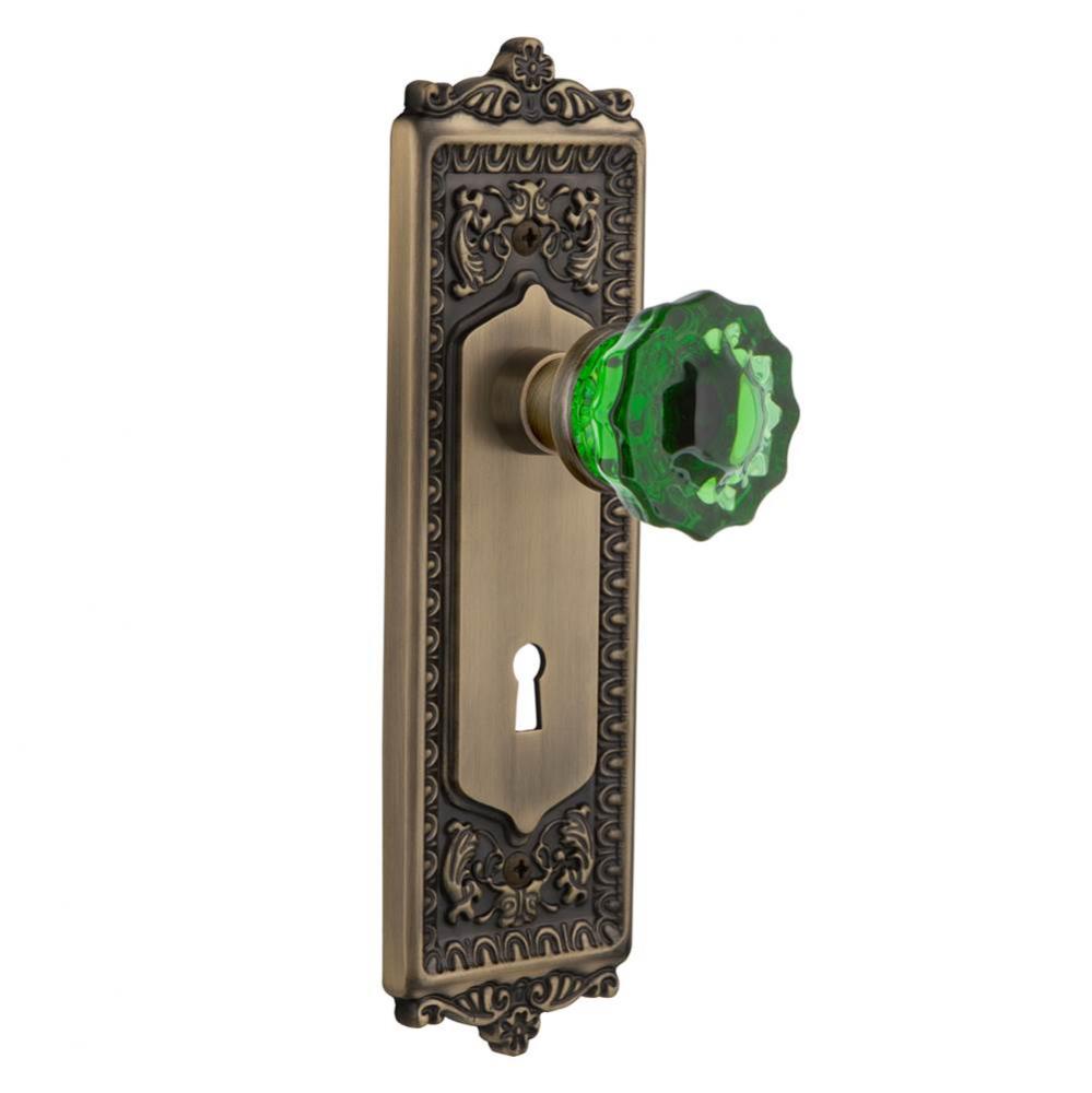 Nostalgic Warehouse Egg & Dart Plate with Keyhole Passage Crystal Emerald Glass Door Knob in A