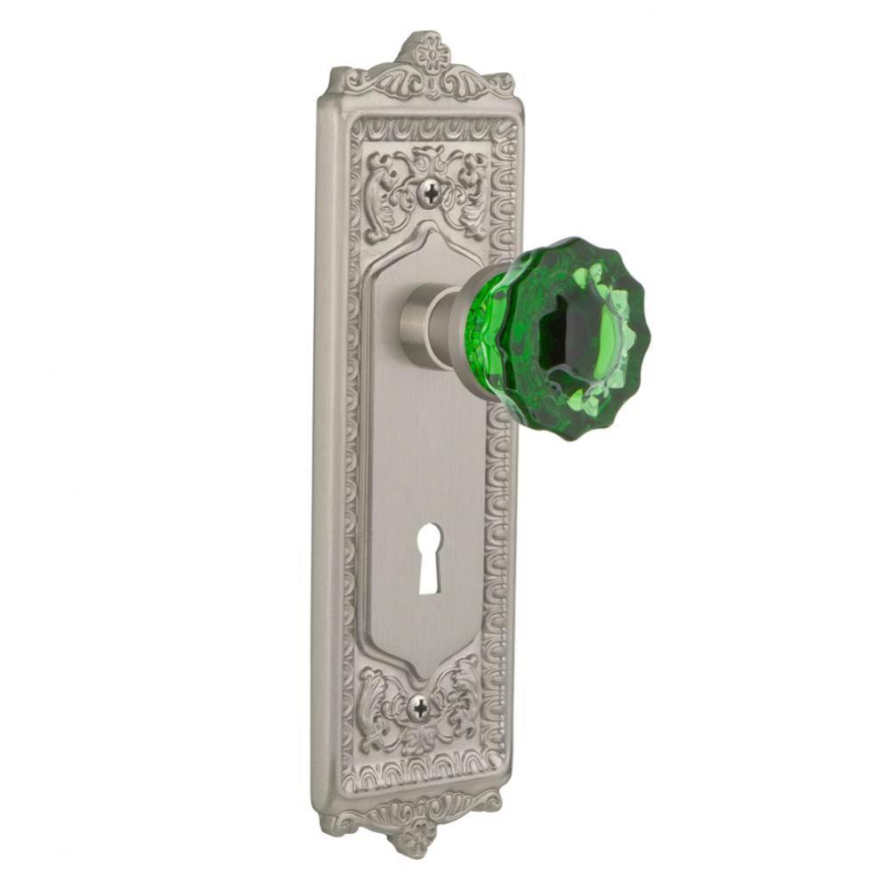 Nostalgic Warehouse Egg & Dart Plate with Keyhole Passage Crystal Emerald Glass Door Knob in S