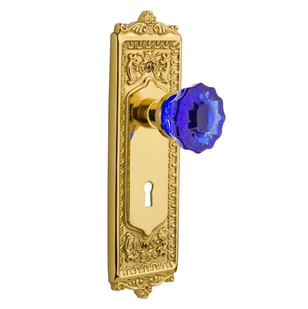 Nostalgic Warehouse Egg & Dart Plate with Keyhole Passage Crystal Cobalt Glass Door Knob in Un