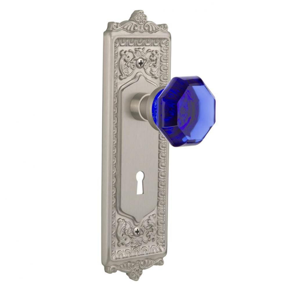 Nostalgic Warehouse Egg & Dart Plate with Keyhole Passage Waldorf Cobalt Door Knob in Satin Ni