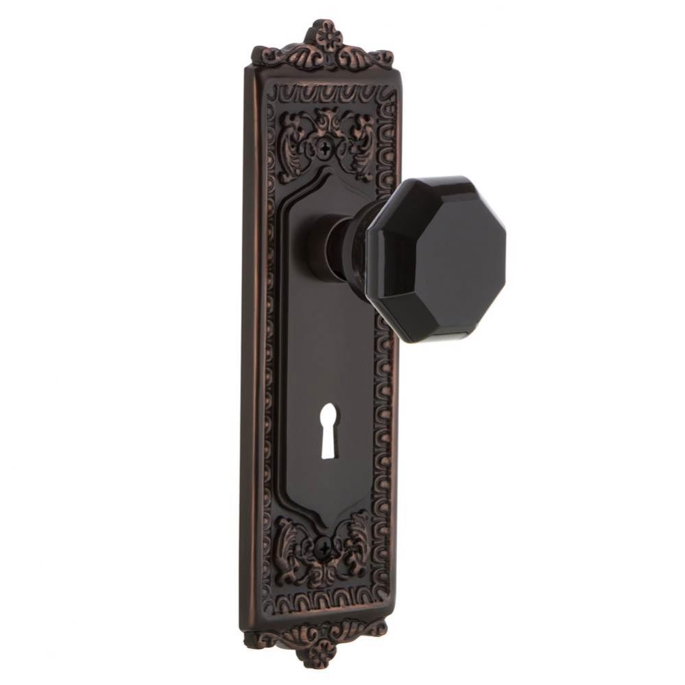 Nostalgic Warehouse Egg & Dart Plate with Keyhole Passage Waldorf Black Door Knob in Timeless