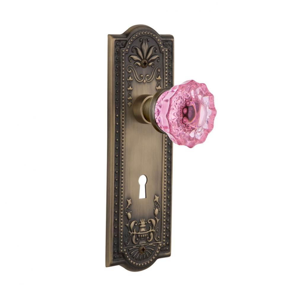 Nostalgic Warehouse Meadows Plate with Keyhole Passage Crystal Pink Glass Door Knob in Antique Bra