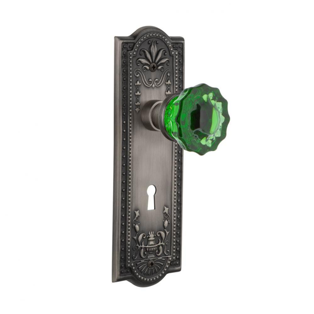 Nostalgic Warehouse Meadows Plate with Keyhole Passage Crystal Emerald Glass Door Knob in Antique