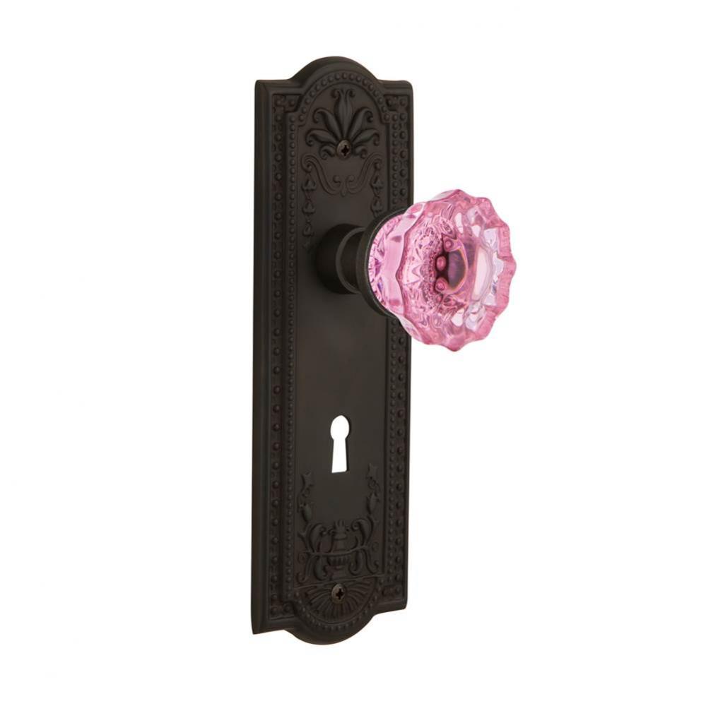 Nostalgic Warehouse Meadows Plate with Keyhole Passage Crystal Pink Glass Door Knob in Oil-Rubbed