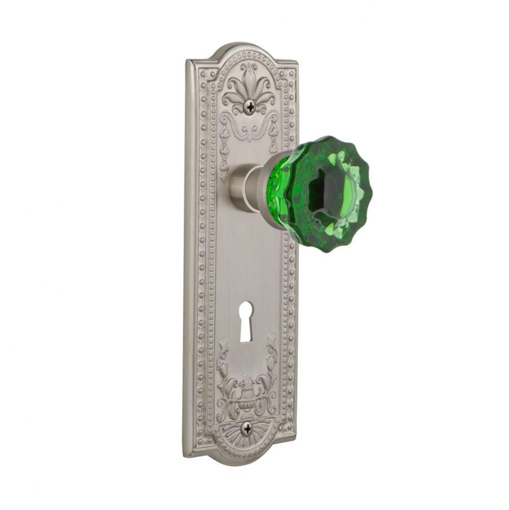 Nostalgic Warehouse Meadows Plate with Keyhole Passage Crystal Emerald Glass Door Knob in Satin Ni
