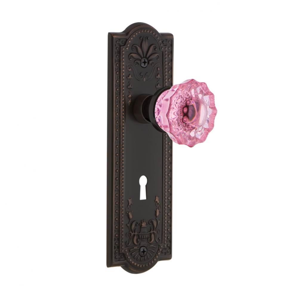 Nostalgic Warehouse Meadows Plate with Keyhole Passage Crystal Pink Glass Door Knob in Timeless Br