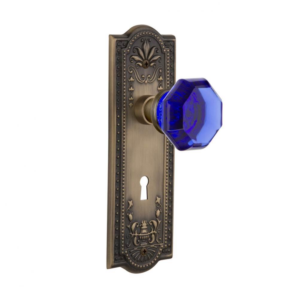 Nostalgic Warehouse Meadows Plate with Keyhole Passage Waldorf Cobalt Door Knob in Antique Brass